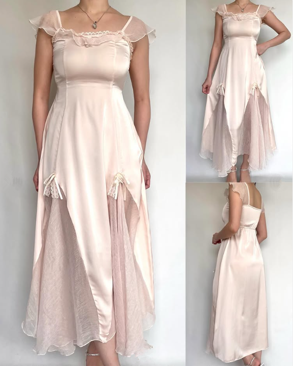 Light Pink A-Line Satin Girly Long Party Dress Birthday Outfits, DP3159
