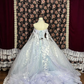 Glamorous Pastel Blue Applique Tulle Lace Beaded Off-the-Shoulder Sheer Cape Sweet 16 Quinceanera Ball Gown DP7348
