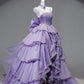 Chic Lavender Tulle Tiered High-Low Evening Gown Lace Trim A-Line Prom Dress  DP7870