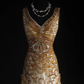 Vintage Champagne Gold Mermaid Beaded V-Neck Sheath Sleeveless Evening Gown DP7381
