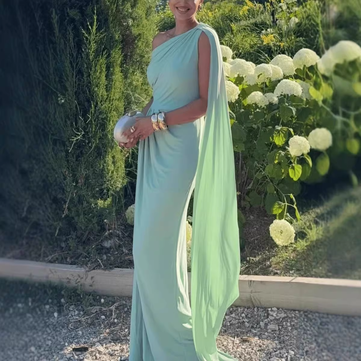Vintage Mint Green One-Shoulder Draped Evening Dress DP8079