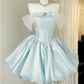 Elegant Pink Satin Off-the-Shoulder Beaded A-Line Homecoming Dress DP8723