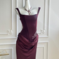 Elegant Burgundy Square Neck Corset Mermaid Beaded Evening Gown DP8399