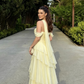 Elegant Yellow Off-the-Shoulder A-Line Chiffon Tiered Ruffle Floor Length Prom Dress DP8573