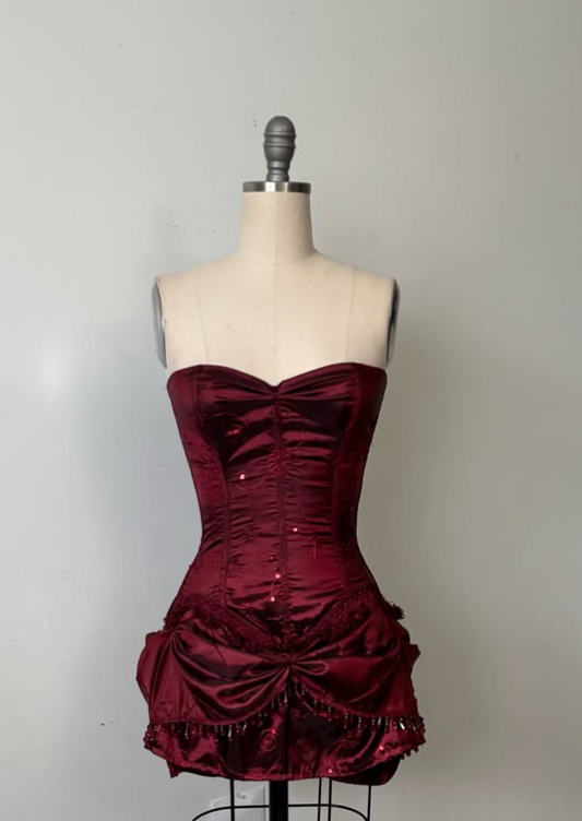 Burgundy Strapless Sheath Satin Lace-up Short Party Dresses Homecoming Dresses, DP5783