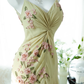 Vintage Light Green Spaghetti Strap Floral Design A-line Romantic Chiffon Evening Dress Prom Dress DP6027