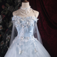 Romantic Light Blue Tulle Off-Shoulder Lace Butterfly Sweet 16 Quinceanera Ball Gown DP7405