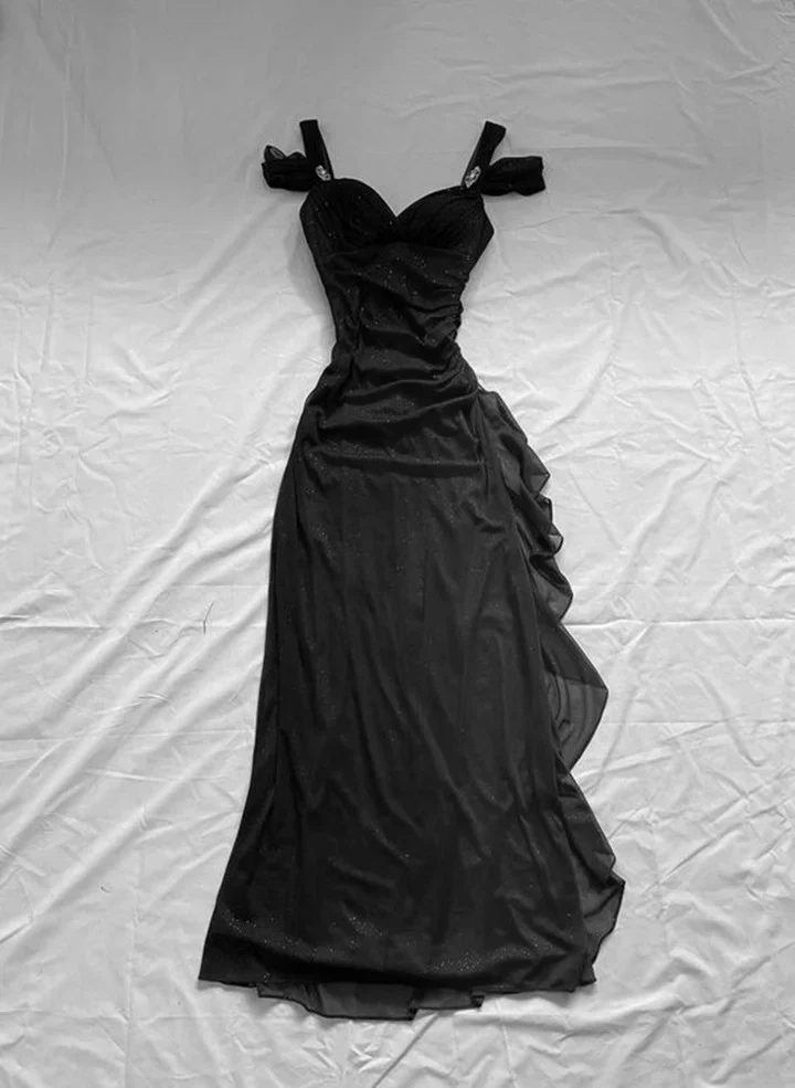 Royal Blue Straps Off Shoulder Ruffle Chiffon Vintage Long Prom Dress DP3856