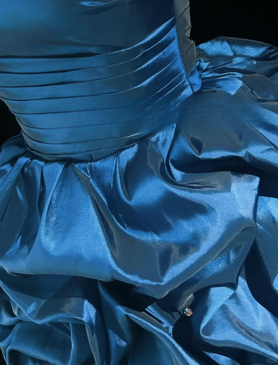 Chic Navy Blue Strapless A-Line Satin Ruffled Homecoming Dress Party Dress Cocktail Dress DP7106