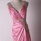 Robe de bal sirène rose fuchsia glamour en satin perlé et froncée DP7622