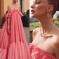 Vintage Pink Off-the-Shoulder Ballkleid Langes Plissee Abendkleid Formelles Kleid, DP6592