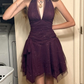 Dusty Purple Halter Neck A-Line Short Party Dresses Homecoming Dresses, DP5593