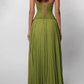 Elegant Olive Green Halter-Neck Lace Corset Pleated Chiffon Maxi Formal Evening Gown DP8233