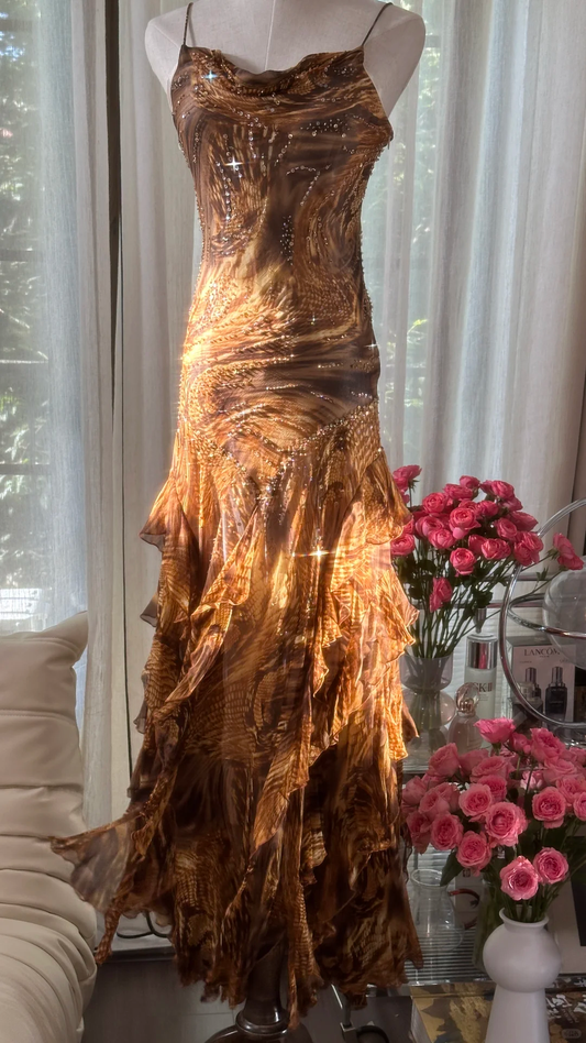 Retro Sparkling Sequin Beaded Elegant Design A-line Romantic Chiffon Evening Dress Prom Dress, DP5984