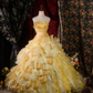 Gorgeous Yellow Layered Ruffle Glitter Tulle Sweet 16 Quinceanera Ball Gown  DP7416