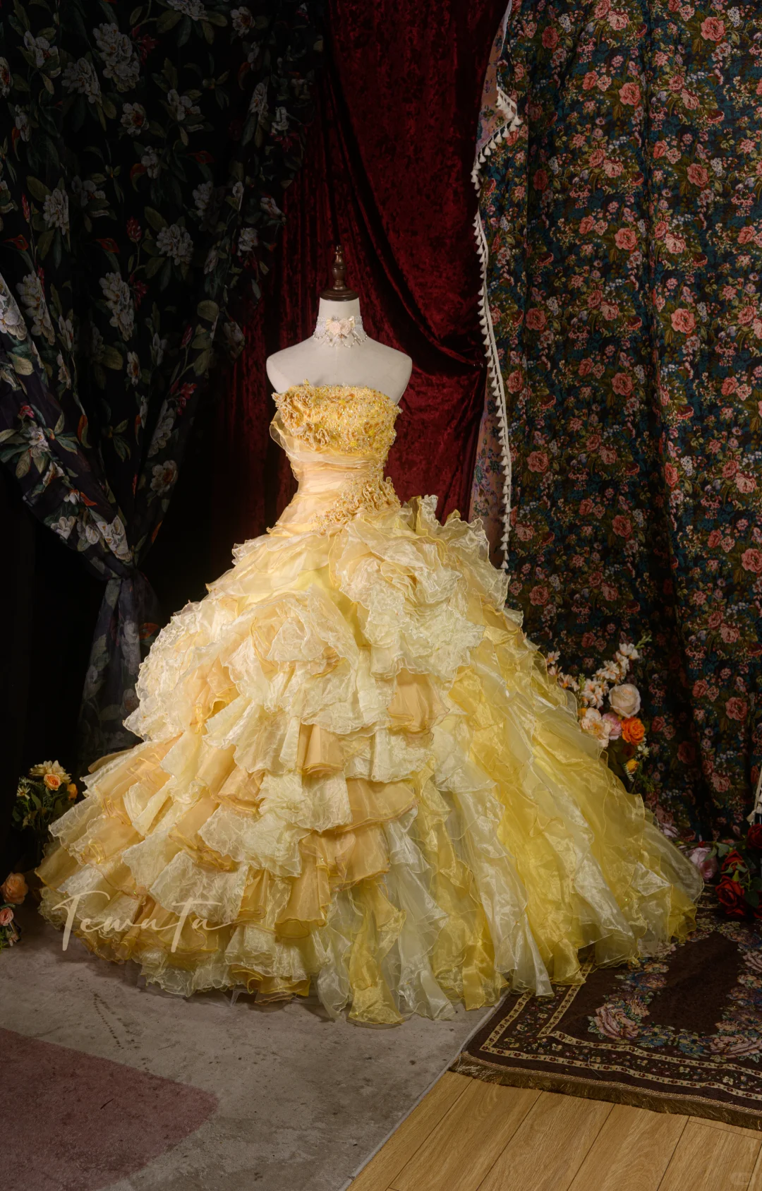 Gorgeous Yellow Layered Ruffle Glitter Tulle Sweet 16 Quinceanera Ball Gown  DP7416