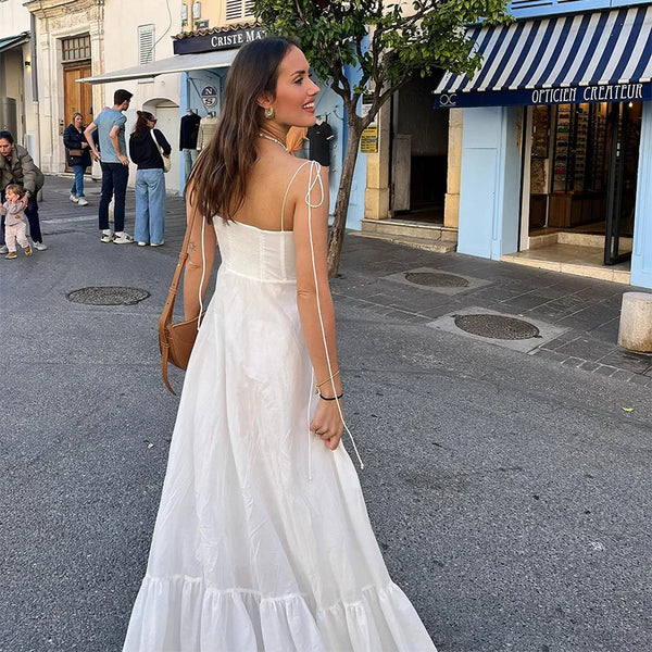 White Spaghetti Straps A-Line Fashion Summer Dress Long Party Dress, DP3207