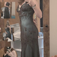 Vintage Spaghetti Straps Beadings Long Formal Evening Gown DP3888