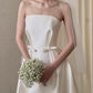 Glamorous Satin A-Line Strapless Wedding Dress with Detachable Tulle Veil DP7123