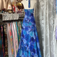 Vintage Navy Blue Floral V-neck Halter Dress Elegant A-Line Long Evening Dress Prom Dresses DP6214