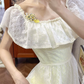 Elegant Yellow Eyelet Off-Shoulder Prom Dress DP7948