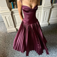 Burgundy Spaghetti Straps A-Line Long Party Dress Birthday Outfits, DP3334