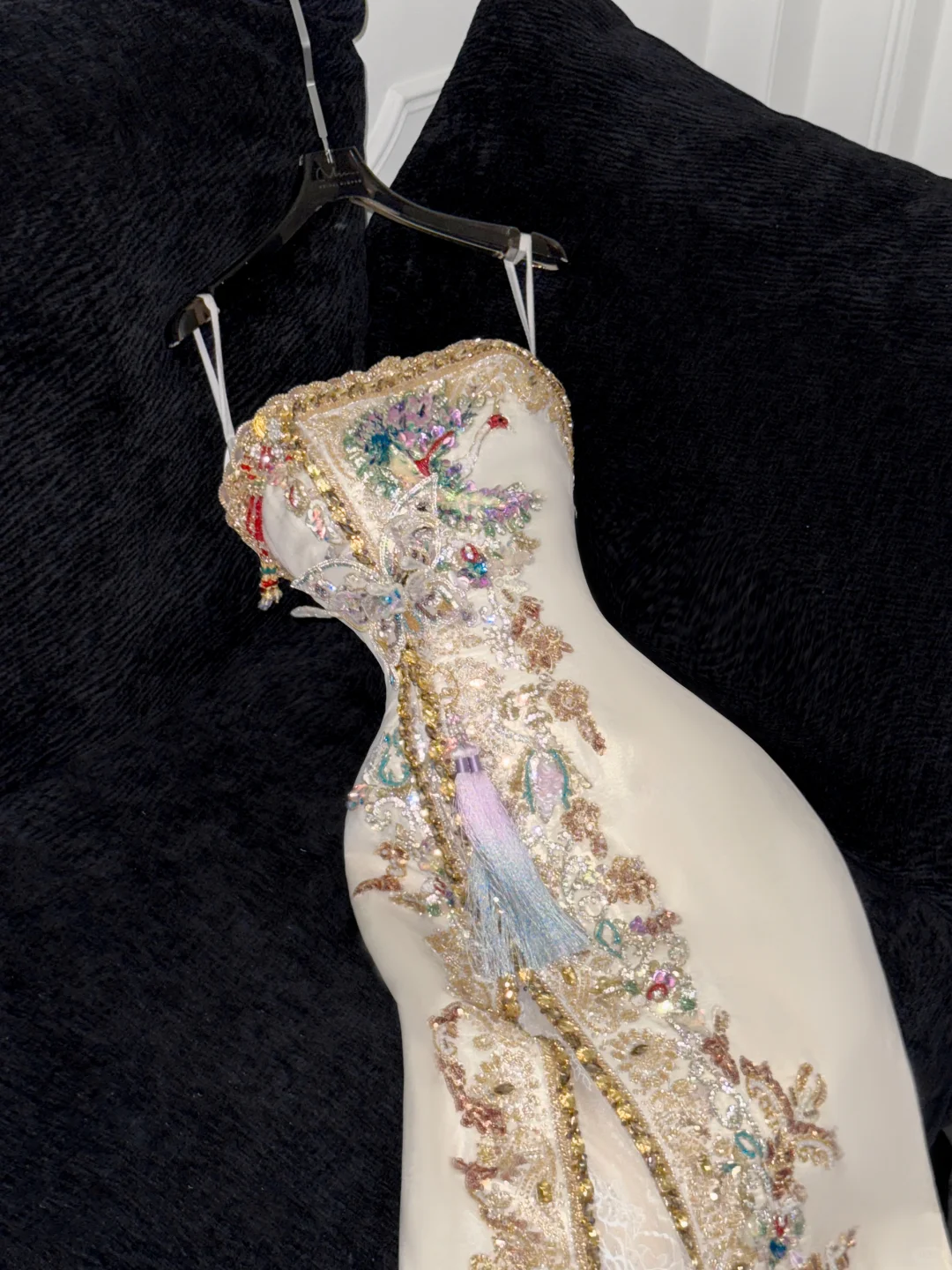 Robe de soirée sirène élégante, beige scintillante, ornée de perles et de paillettes, DP6230