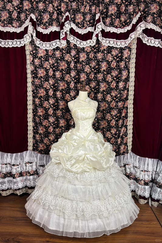 Retro-trägerloses A-Linien-Quinceanera-Kleid mit Perlenbesatz und Tüll, Abend- und Ballkleid, DP5911