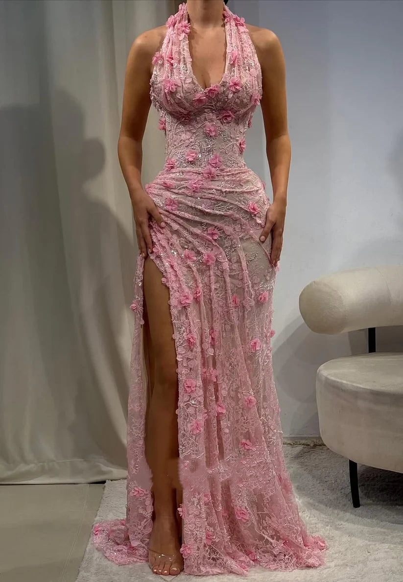 Enchanting 3D Floral Mermaid High Slit Evening Gown DP8025