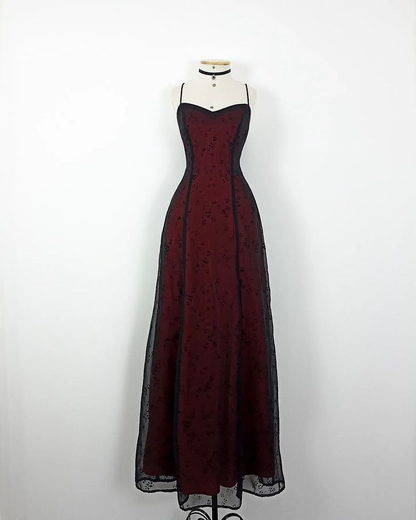Vintage Burgundy Straps A-Line Chiffon Long Evening Party Dresses, DP5647