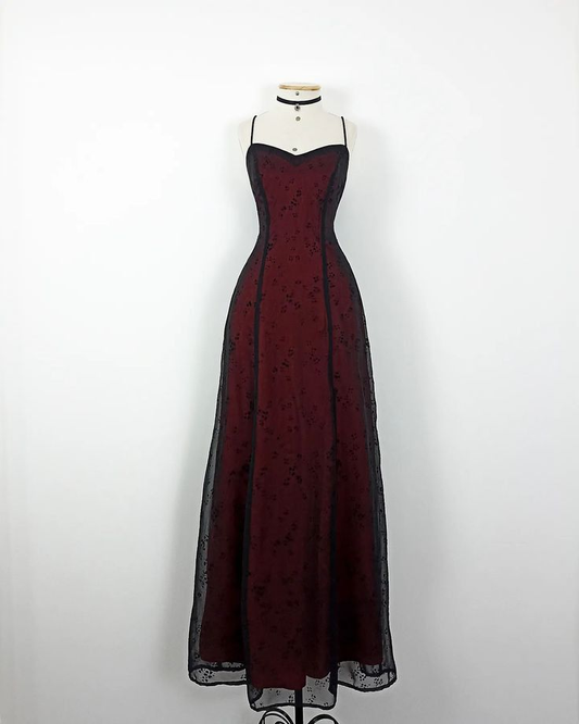 Vintage Burgundy Straps A-Line Chiffon Long Evening Party Dresses, DP5647