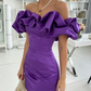 Vintage Purple Satin Off-Shoulder Ruffle Bodycon Homecoming Dress DP8546