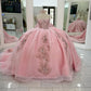 Vintage Pink Tulle Beaded Sweetheart Applique Strapless Quinceanera Sweet 15 Ball Gown DP7177