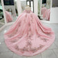 Vintage Pink Tulle Beaded Sweetheart Applique Strapless Quinceanera Sweet 15 Ball Gown DP7177