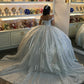 Elegant Light Blue Off-Shoulder Sweetheart Sequin Tulle Quinceanera Ball Gown DP7232