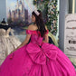 Vintage Hot Pink Off-Shoulder Beaded Applique Quinceanera Sweet 15 Ball Gown DP7179