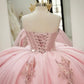 Vintage Pink Tulle Beaded Sweetheart Applique Strapless Quinceanera Sweet 15 Ball Gown DP7177