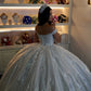 Elegant Light Blue Off-Shoulder Sweetheart Sequin Tulle Quinceanera Ball Gown DP7232