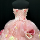 Romantic Pink Strapless 3D Floral Applique & Layered Tulle Sweet 16 Quinceanera Ball Gown DP7278