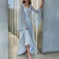 Light Blue Long Sleeves A-Line Long Formal Party Dress Modest Evening Dress, DP4981