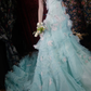 Elegant Mint Green Ruffled Tulle 3D Floral Sweet 16 Quinceanera Ball Gown  DP7414
