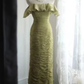 Glamorous Olive Green Off-the-Shoulder Ruched Gown with Ruffled Neckline Prom Dress DP7662