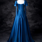 Vintage Royal Blue Satin Prom Dress A-Line Evening Gown Short-sleeved Party Dress Long Formal Dress DP6917