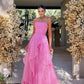 Vintage Hot Pink Strapless Long Prom Dress A-Line Ruffle Formal Dress, DP6562