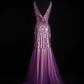 Glamorous Lavender Mermaid Sequin Beaded Sparkly V-Neck Sleeveless Formal Evening Gown DP7372