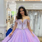 Glamorous Lilac Beaded Applique Off-Shoulder Sweetheart Ruffled Quinceanera Sweet 15 Ball Gown DP7193
