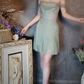 Vintage Light Green Off-the-shoulder Sparkling Beaded Design A-line Short Homecoming Dress DP6056
