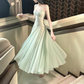 Robe de bal vintage en mousseline de soie vert sauge, coupe trapèze, bretelles spaghetti, robe de soirée longue, robe formelle DP6699