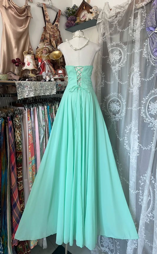 Elegantes Mintgrünes, trägerloses A-Linien-Ballkleid mit Applikationen und Herzausschnitt, langes Abendkleid DP6384