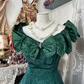 Vintage Dark Green Off-the-shoulder Irregular Hem Design A-Line Applique Prom Dress Evening Dresss DP6203